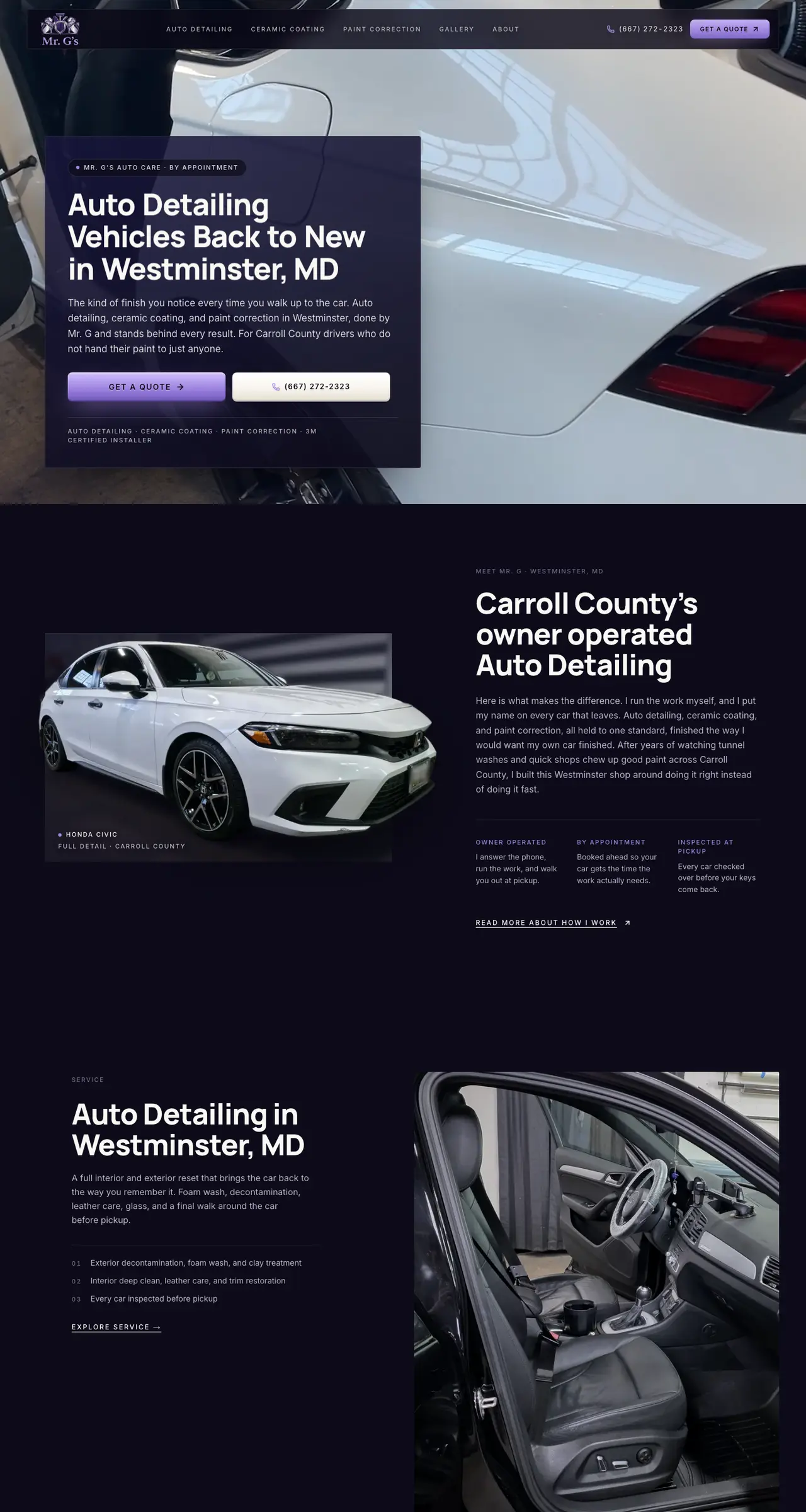 Mr. G's Auto Care website, built by Poe Tech